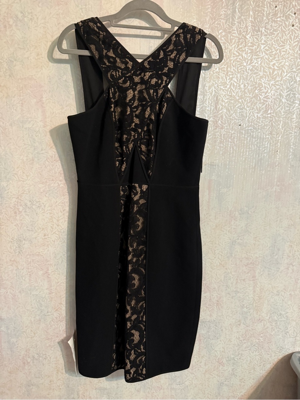 BCBG MaxAzria Black Lace-Panel Backless Black And Nude Formal Bodycon Dress